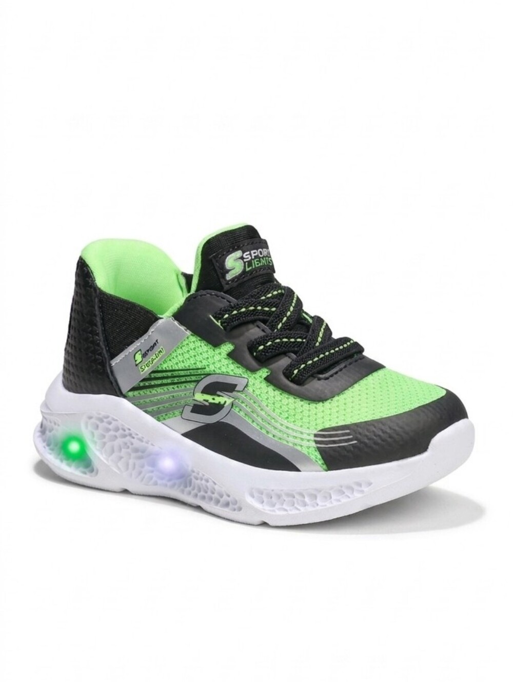 NWT S Sport by Skechers Step-Ins Light Up Sneakers Lime Green Black Athletic 11